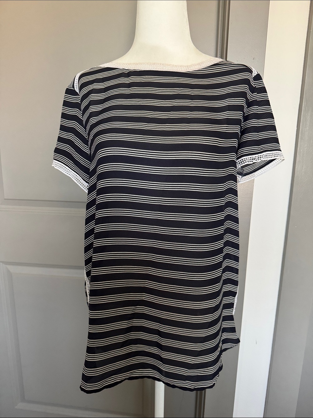 Woven Striped Boatneck Top